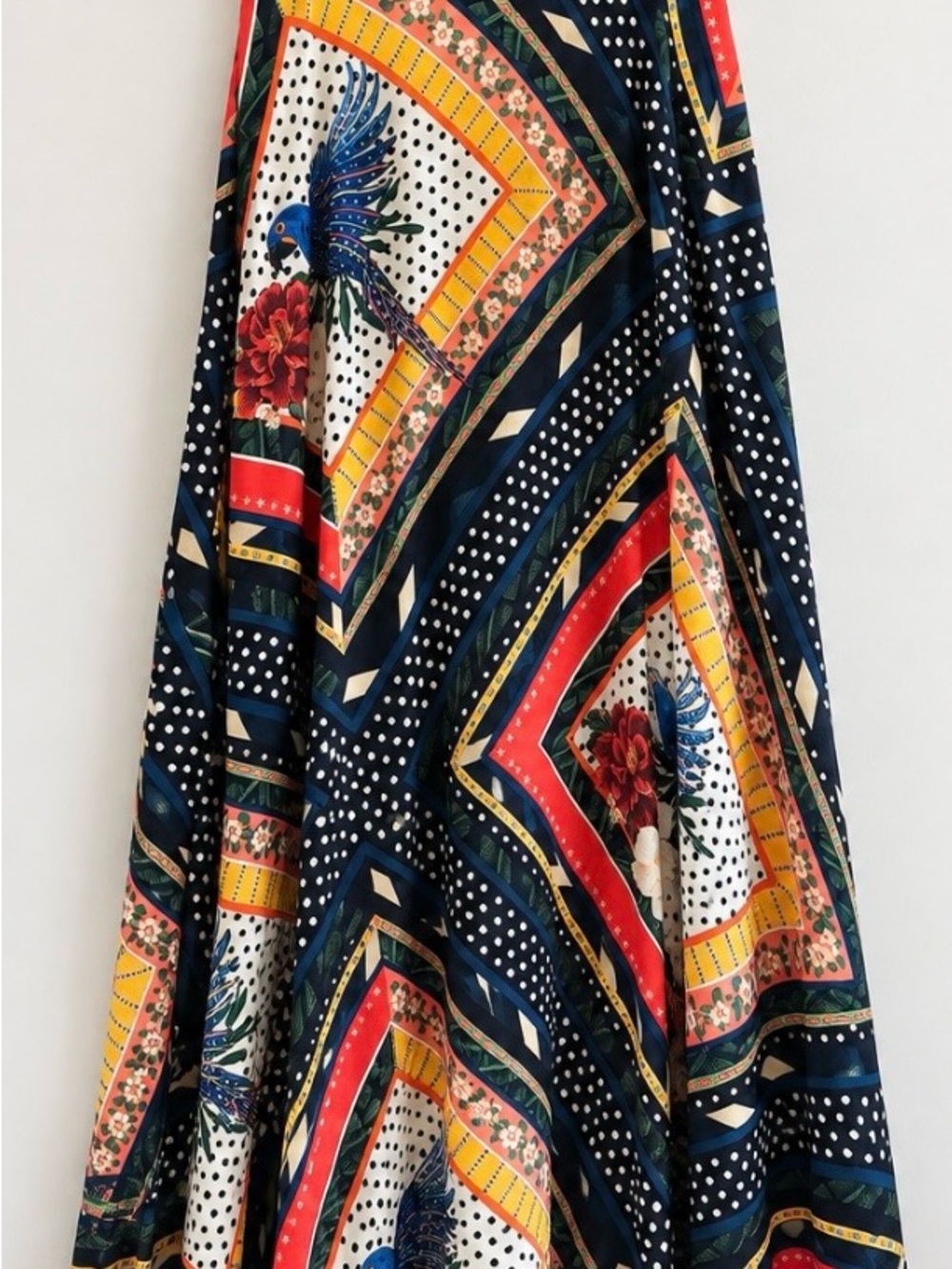 Bohemian Floral & Bird Print Maxi Skirt - Navy Multi